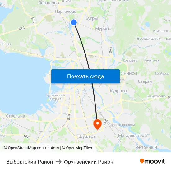 Выборгский Район to Фрунзенский Район map