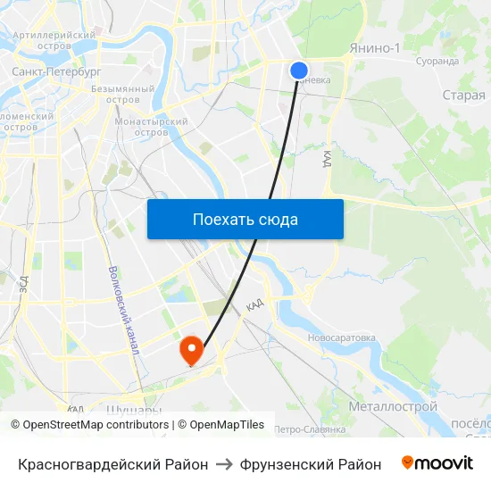 Красногвардейский Район to Фрунзенский Район map