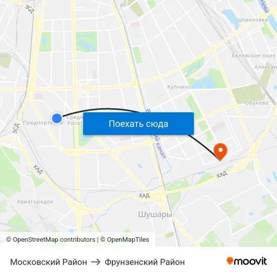 Московский Район to Фрунзенский Район map