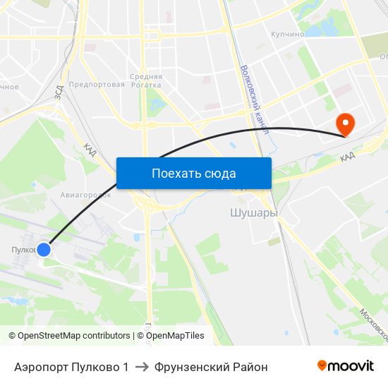 Аэропорт Пулково 1 to Фрунзенский Район map