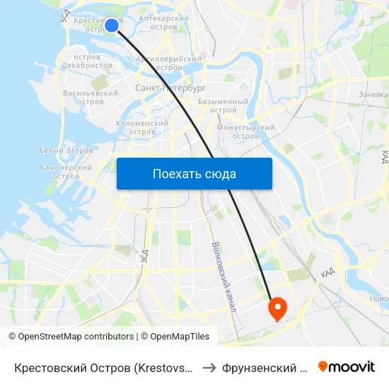 Крестовский Остров (Krestovskiy Ostrov) to Фрунзенский Район map