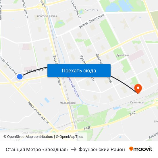 Станция Метро «Звездная» to Фрунзенский Район map