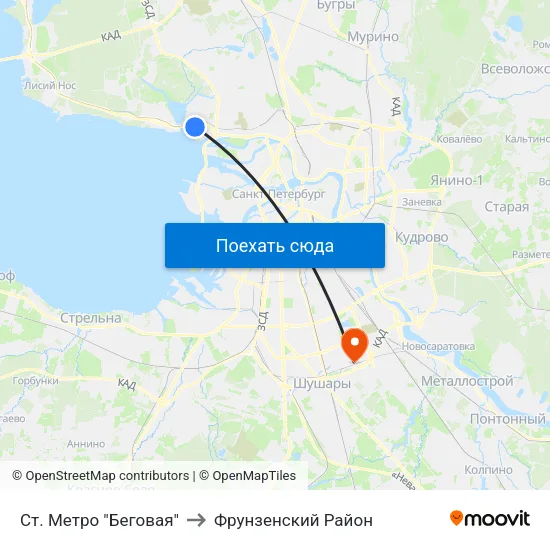 Ст. Метро "Беговая" to Фрунзенский Район map