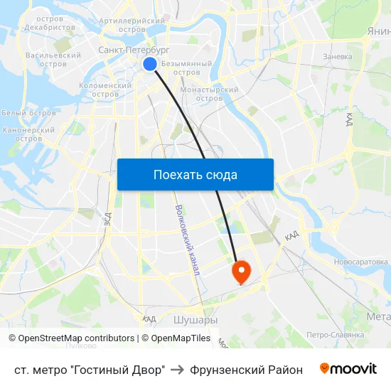 ст. метро ''Гостиный Двор'' to Фрунзенский Район map