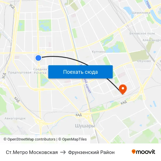 Ст.Метро Московская to Фрунзенский Район map