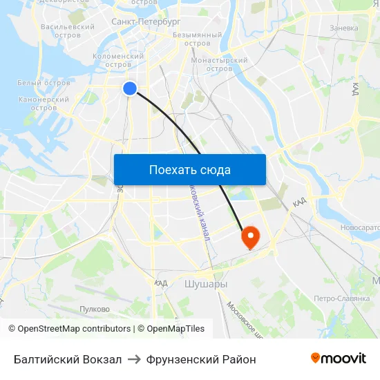 Балтийский Вокзал to Фрунзенский Район map