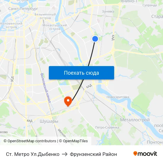 Ст. Метро Ул.Дыбенко to Фрунзенский Район map