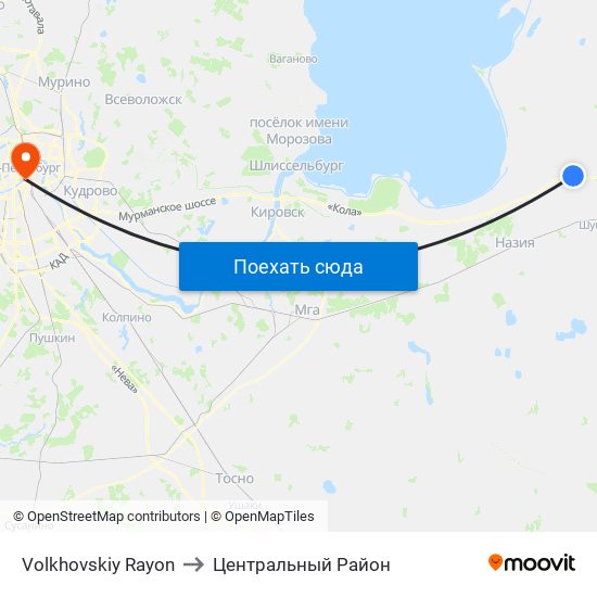 Volkhovskiy Rayon to Центральный Район map