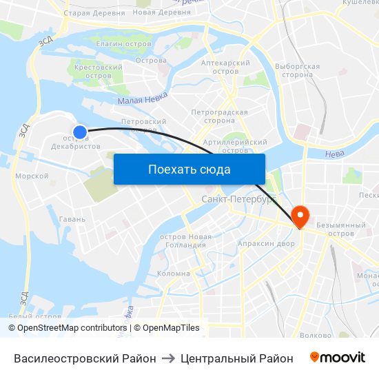 Василеостровский Район to Центральный Район map