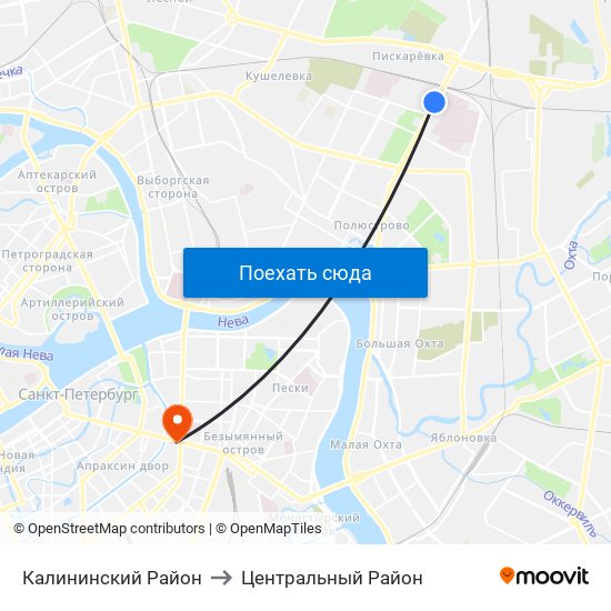 Калининский Район to Центральный Район map