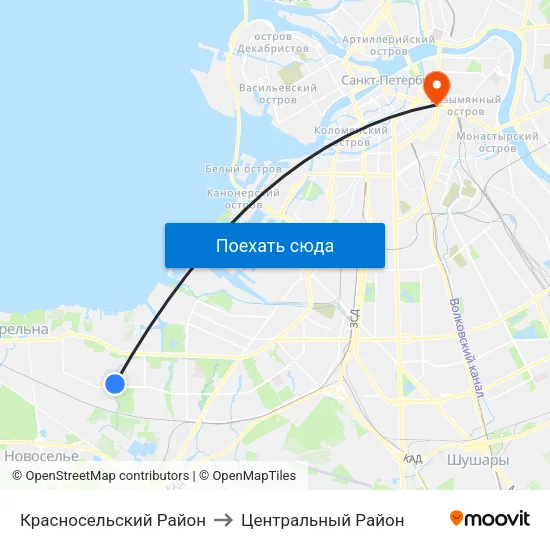 Красносельский Район to Центральный Район map