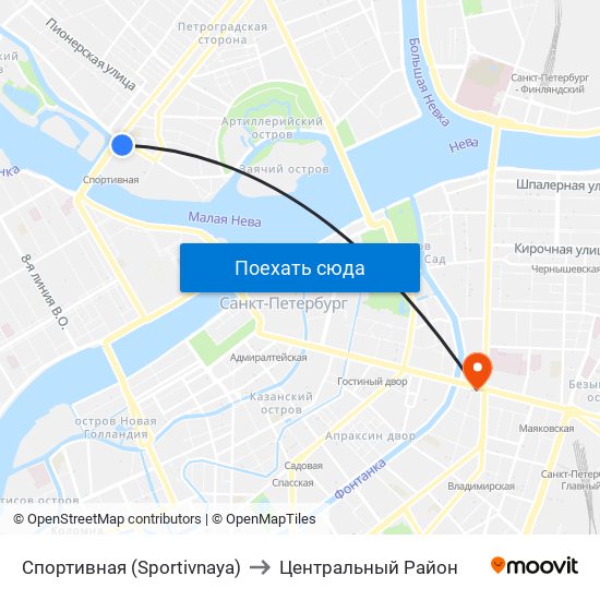 Спортивная (Sportivnaya) to Центральный Район map