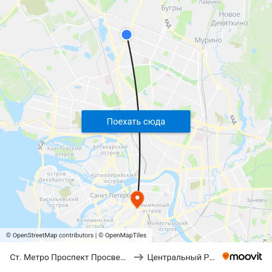Ст. Метро Проспект Просвещения to Центральный Район map