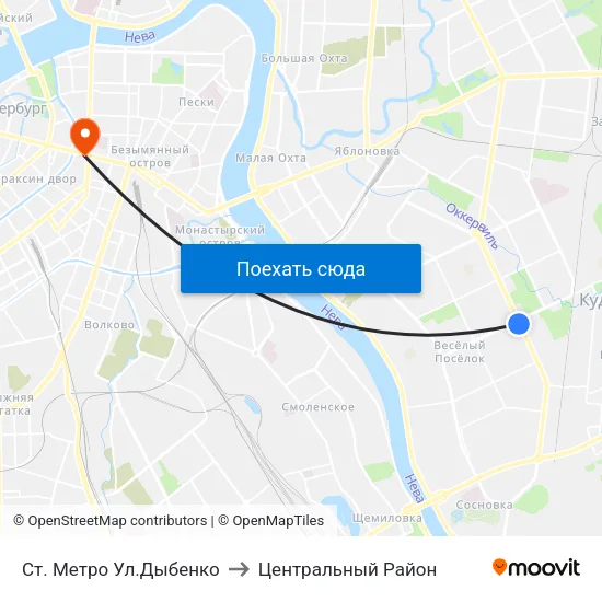 Ст. Метро Ул.Дыбенко to Центральный Район map