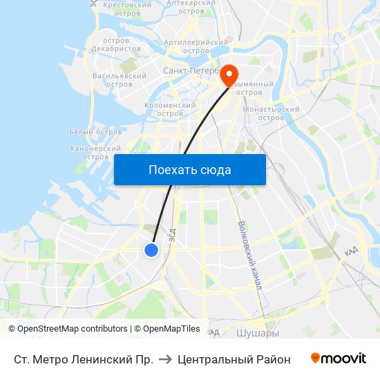 Ст. Метро Ленинский Пр. to Центральный Район map