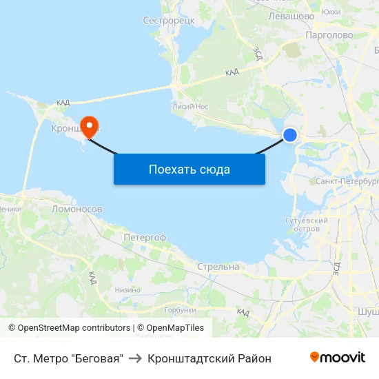 Ст. Метро "Беговая" to Кронштадтcкий Район map