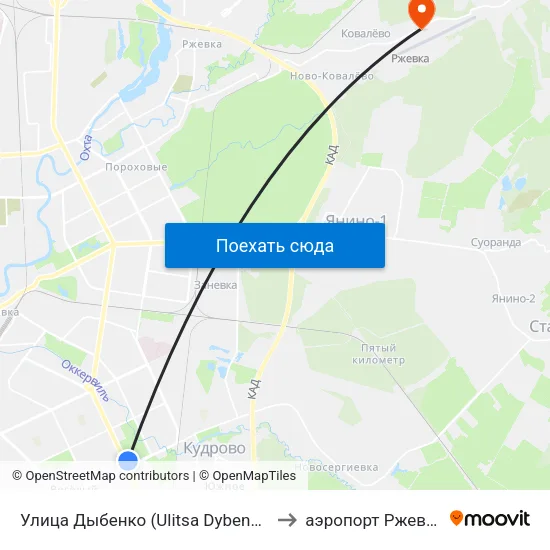 Улица Дыбенко (Ulitsa Dybenko) to аэропорт Ржевка map