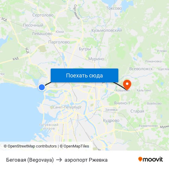 Беговая (Begovaya) to аэропорт Ржевка map