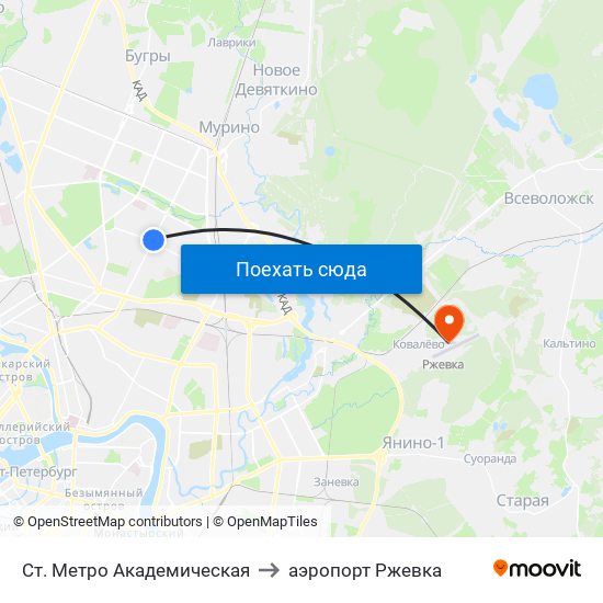 Ст. Метро Академическая to аэропорт Ржевка map