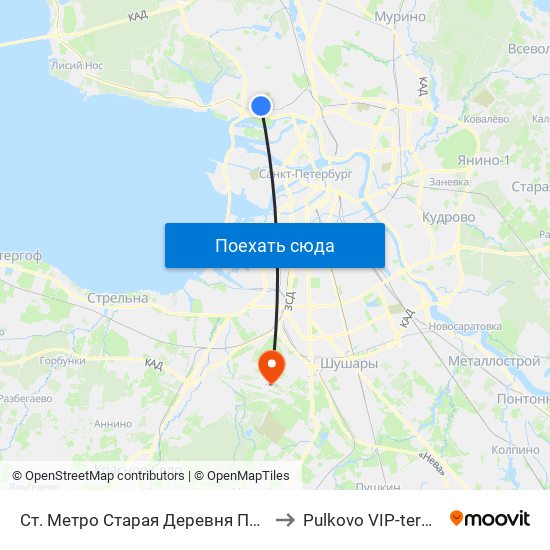 Ст. Метро Старая Деревня Посадка to Pulkovo VIP-terminal map