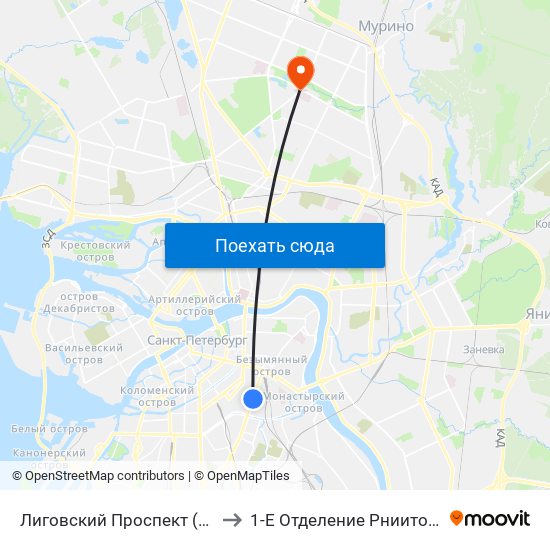 Лиговский Проспект (Ligovsky Prospekt) to 1-Е Отделение Рниито Им. Р. Р.  Вредена map