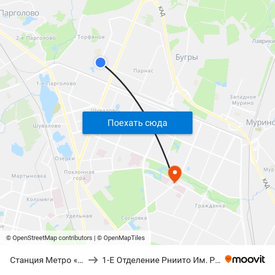 Станция Метро «Парнас» to 1-Е Отделение Рниито Им. Р. Р.  Вредена map