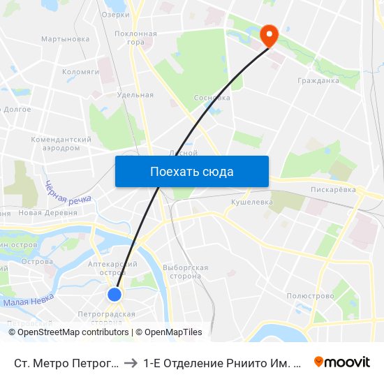 Ст. Метро Петроградская to 1-Е Отделение Рниито Им. Р. Р.  Вредена map