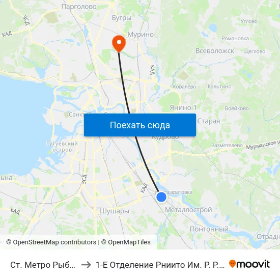 Ст. Метро Рыбацкое to 1-Е Отделение Рниито Им. Р. Р.  Вредена map