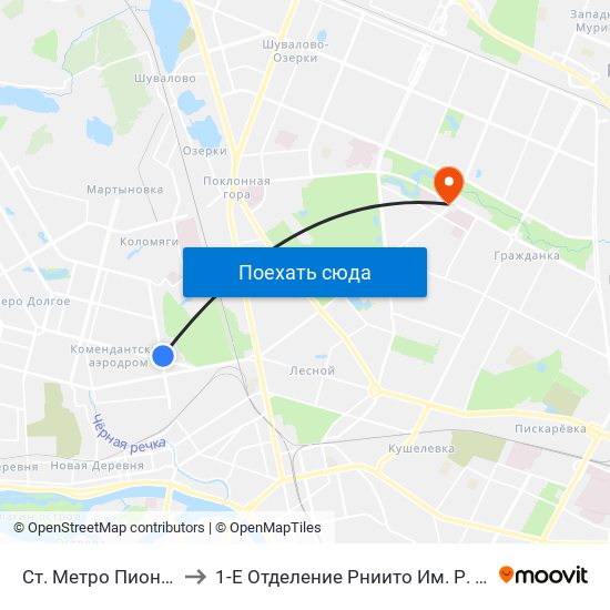 Ст. Метро Пионерская to 1-Е Отделение Рниито Им. Р. Р.  Вредена map
