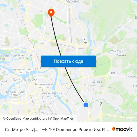 Ст. Метро Ул.Дыбенко to 1-Е Отделение Рниито Им. Р. Р.  Вредена map