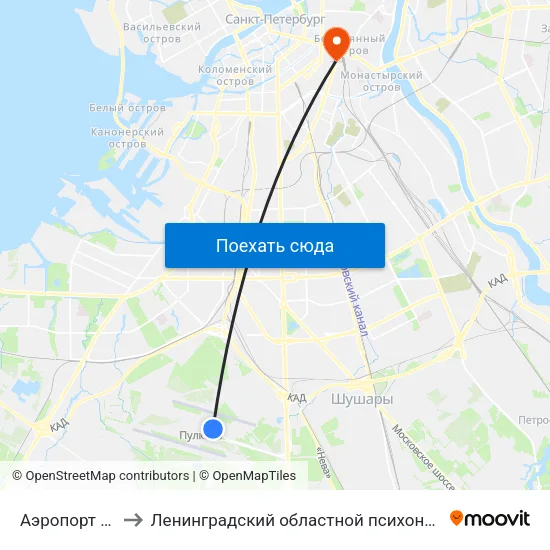 Аэропорт Пулково 1 to Ленинградский областной психоневрологический диспансер map