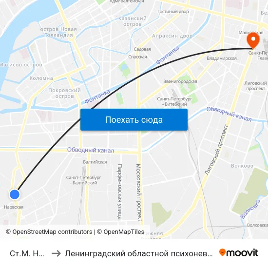 Ст.М. Нарвская to Ленинградский областной психоневрологический диспансер map
