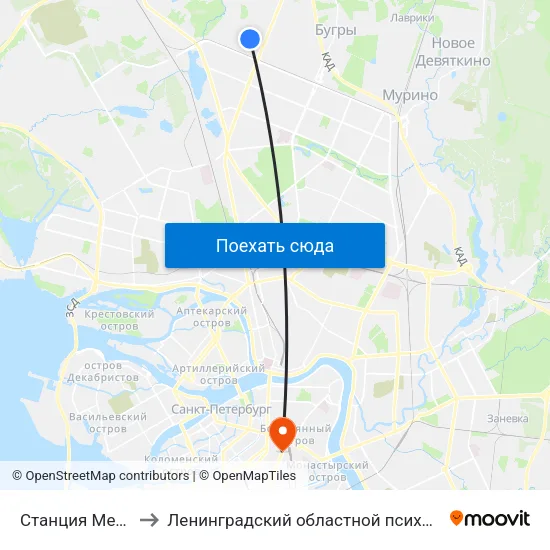 Станция Метро «Парнас» to Ленинградский областной психоневрологический диспансер map