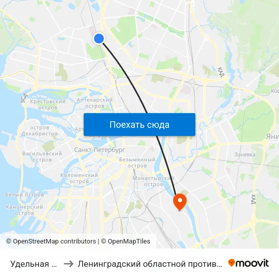 Удельная (Udel'Naya) to Ленинградский областной противотуберкулезный диспансер map
