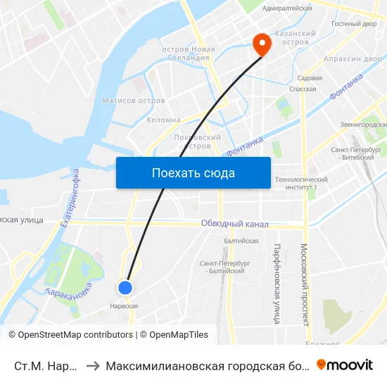 Ст.М. Нарвская to Максимилиановская городская больница № 28 map