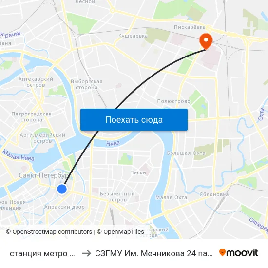 станция метро Невский Проспект to СЗГМУ Им. Мечникова 24 павильон отделение реанимации map
