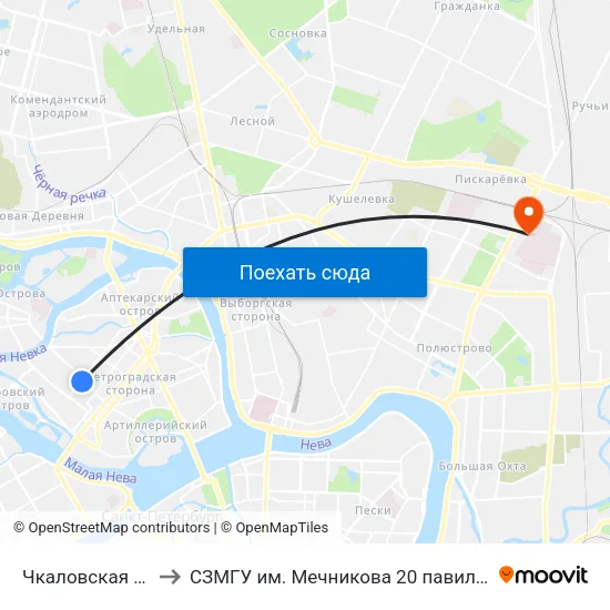 Чкаловская (Chkalovskaya) to СЗМГУ им. Мечникова 20 павильон, отделение травматологии map
