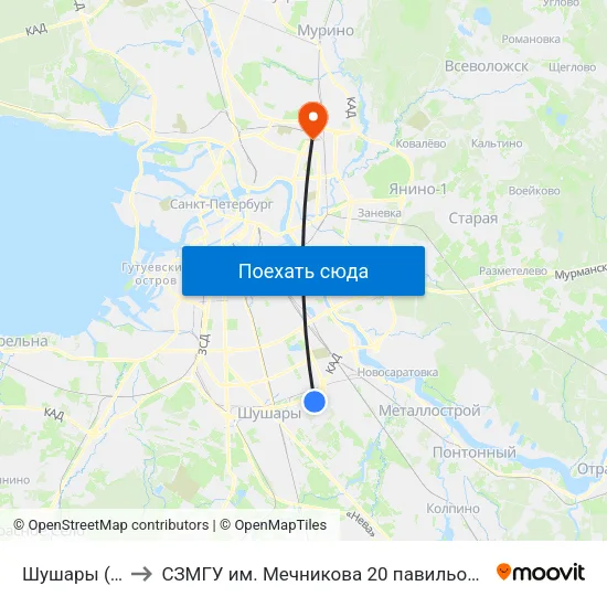 Шушары (Shushary) to СЗМГУ им. Мечникова 20 павильон, отделение травматологии map
