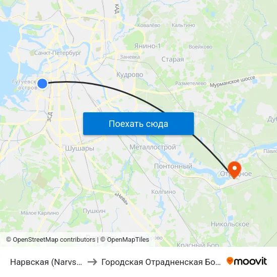 Нарвская (Narvskaya) to Городская Отрадненская Больница map