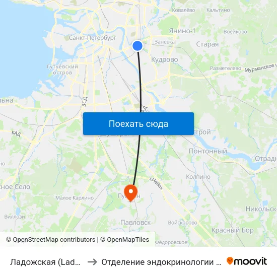 Ладожская (Ladozhskaya) to Отделение эндокринологии и нефрологии map