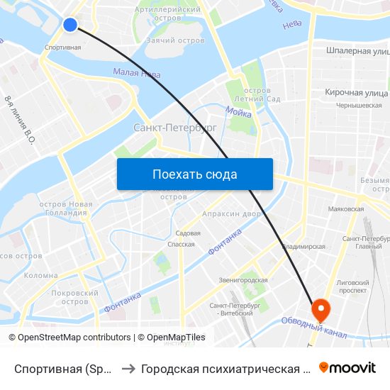 Спортивная (Sportivnaya) to Городская психиатрическая больница № 4 map