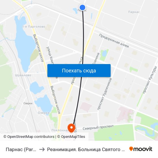 Парнас (Parnas) to Реанимация.  Больница Святого Георгия. map