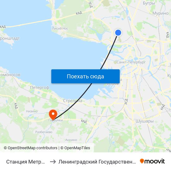 Станция Метро Комендантский Пр. to Ленинградский Государственный Университет имени А.С. Пушкина map
