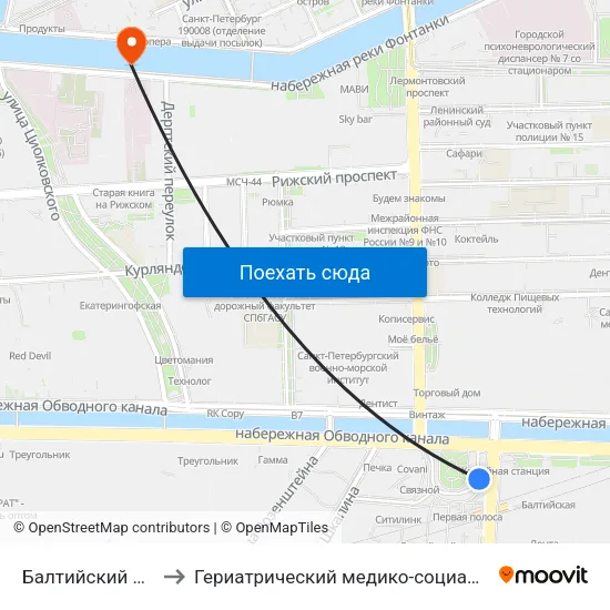 Балтийский Вокзал to Гериатрический медико-социальный центр map