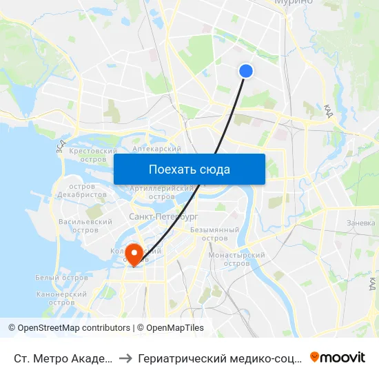 Ст. Метро Академическая to Гериатрический медико-социальный центр map