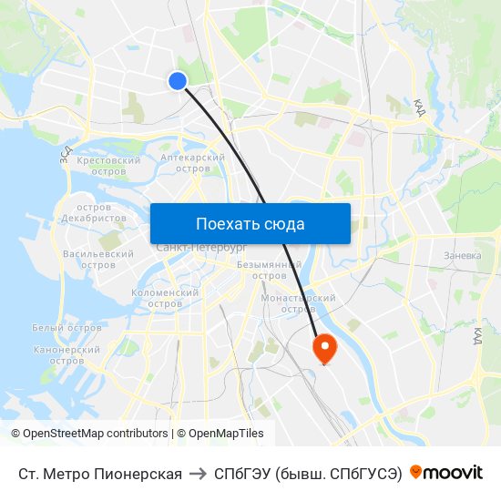 Ст. Метро Пионерская to СПбГЭУ (бывш. СПбГУСЭ) map