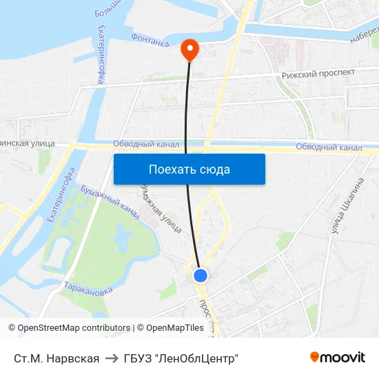 Ст.М. Нарвская to ГБУЗ "ЛенОблЦентр" map