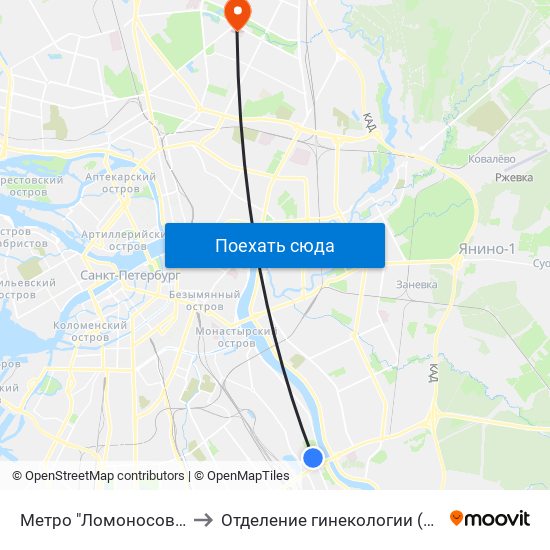 Метро "Ломоносовская" to Отделение гинекологии (9 этаж) map