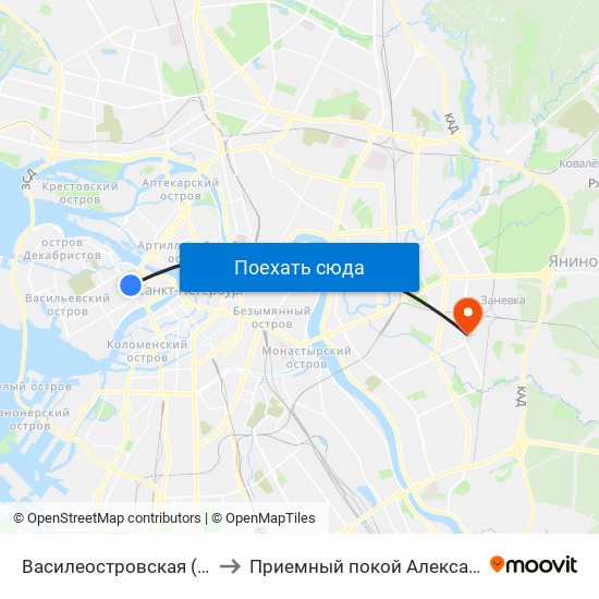 Василеостровская (Vasileostrovskaya) to Приемный покой Александровской больницы map