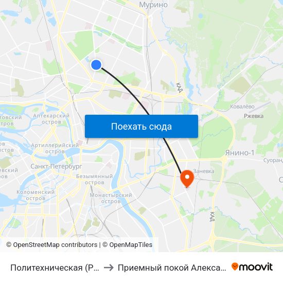 Политехническая (Politekhnicheskaya) to Приемный покой Александровской больницы map